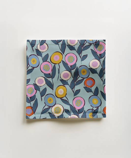 Cocktail Napkin - Button Flowers (Blue)