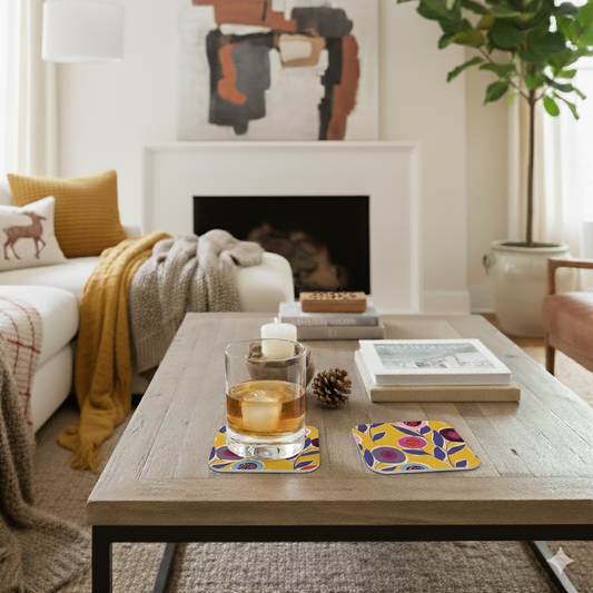 Yellow Button Flower Coasters | Eco-Friendly Host Gift Set of 4