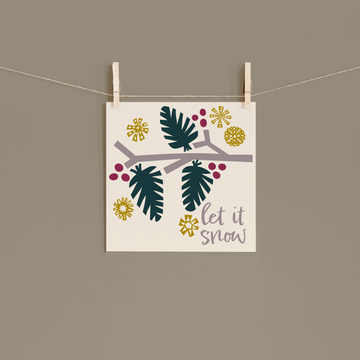 Hand-Drawn 8x8 Winter Art Print with Modern Evergreen Design — Let It Snow
