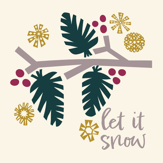 Hand-Drawn 8x8 Winter Art Print with Modern Evergreen Design — Let It Snow