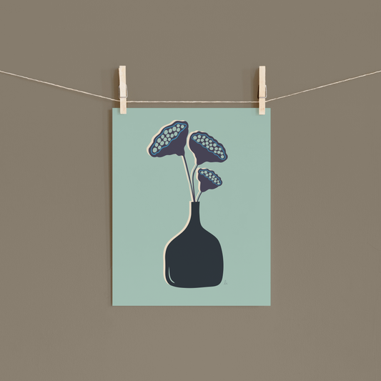Retro Whimsical Art Print — Lotus Pods in Vase