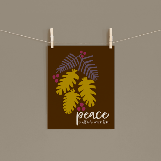 Hand-Drawn 8x10 Mid-Century Modern Art Print — Peace to All Who Enter Here