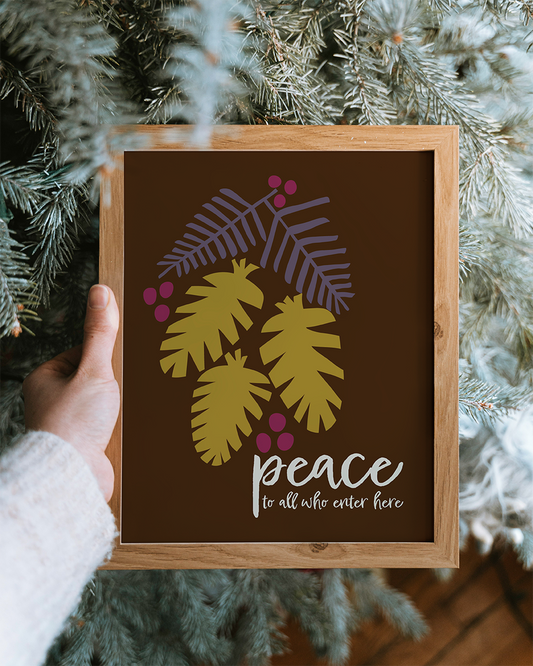 Hand-Drawn 8x10 Mid-Century Modern Art Print — Peace to All Who Enter Here