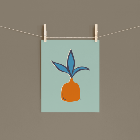Retro Whimsical Art Print — Spider Plant in Short Vase