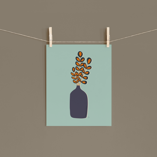 Retro Whimsical Art Print — Branches in Tall Vase