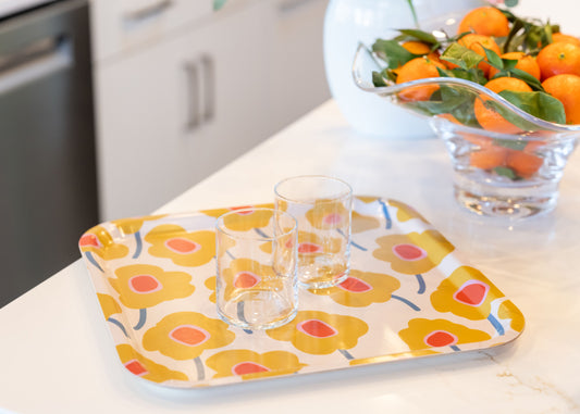 Mod Flower Yellow Birch Tray – Hand-Drawn Sustainable Decor