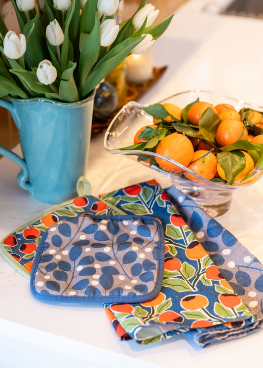 Branches + Dots Hot Pad – Organic Cotton, Hand-Drawn Modern Design, Heat-Resistant Kitchen Essential