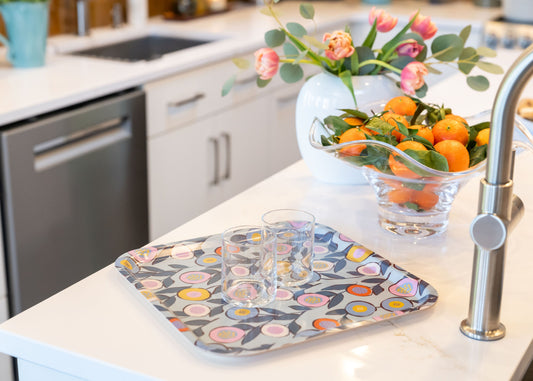 Blue Button Flower Birch Tray – Eco-Friendly Handmade Serving Tray