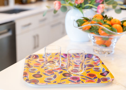 Yellow Button Flower Birch Tray – Handmade Sustainable Art Tray