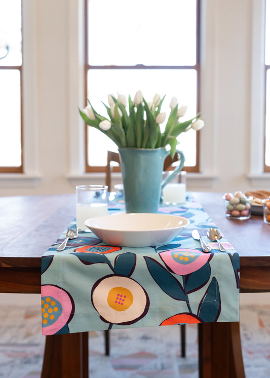 Table Runner - Button Flowers (Blue)
