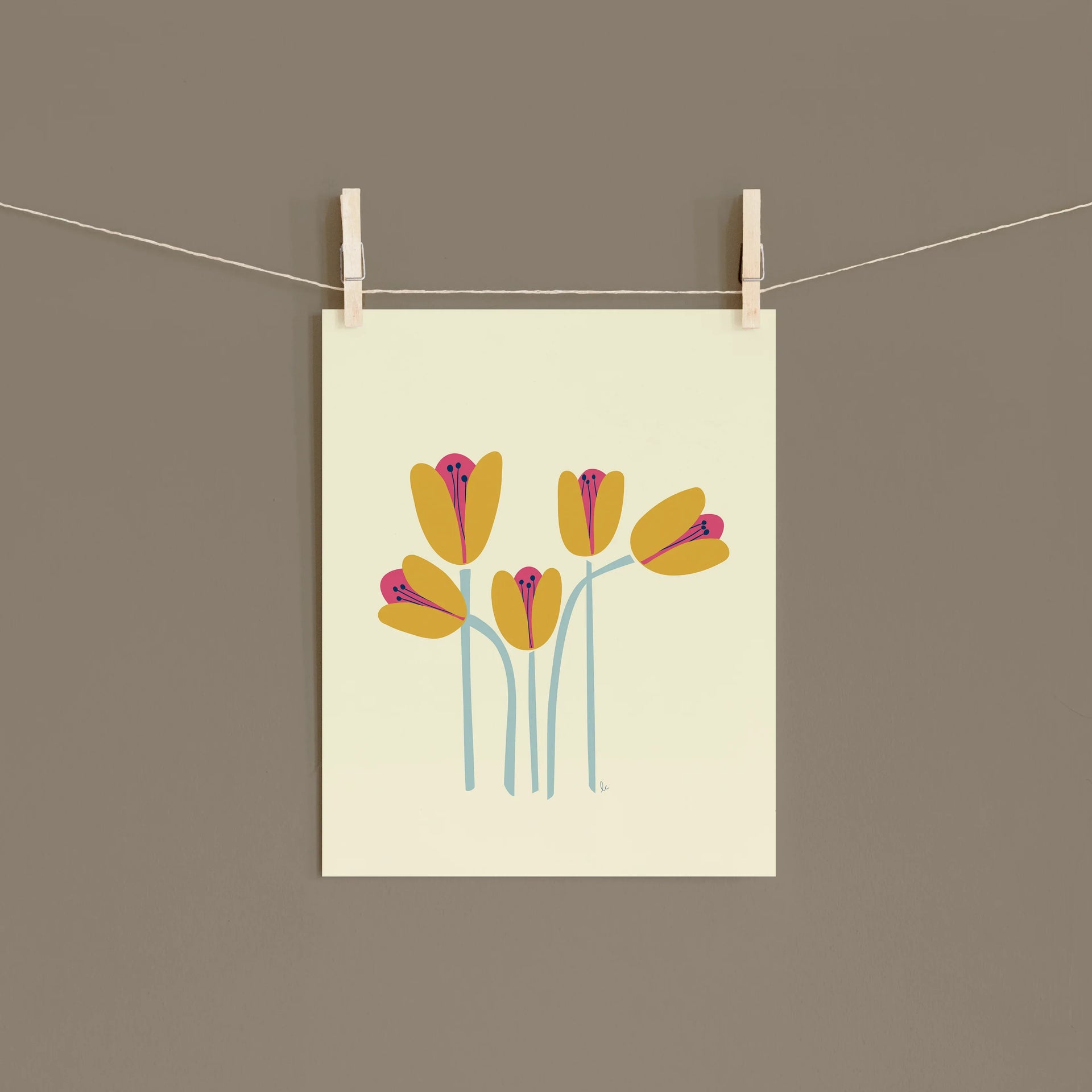 Retro Whimsical Art Print — Five Tulips – Lizzie Clark Designs