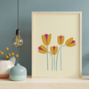 Retro Whimsical Art Print — Five Tulips