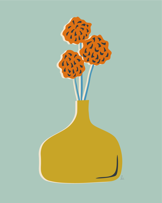 Retro Whimsical Art Print — Billy Balls in Short Vase