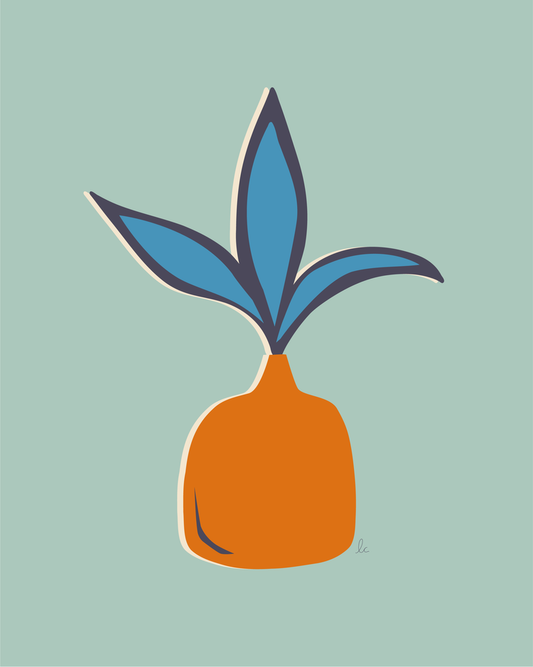 Retro Whimsical Art Print — Spider Plant in Short Vase