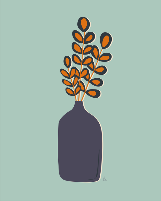 Retro Whimsical Art Print — Branches in Tall Vase