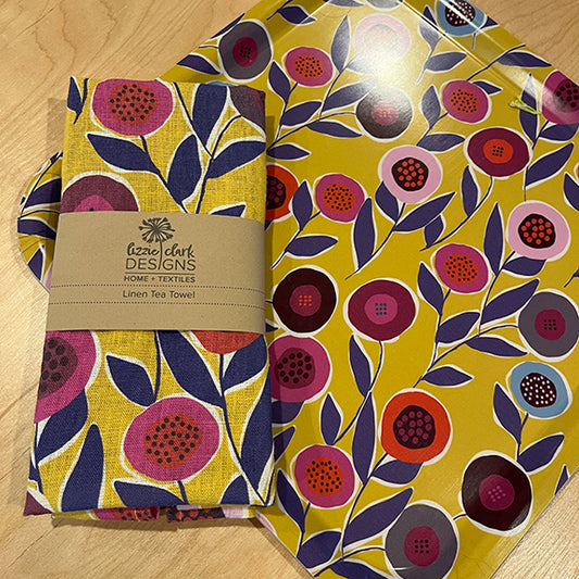 Yellow Button Flower Bundle - Tray, Tea Towel + Coasters