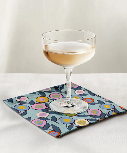 Cocktail Napkin - Button Flowers (Blue)