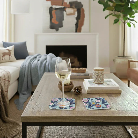 Blue Button Flower Coasters | Hand-Drawn, Eco-Friendly Set of 4 - Lizzie Clark Designs