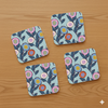 Blue Button Flower Coasters | Hand-Drawn, Eco-Friendly Set of 4