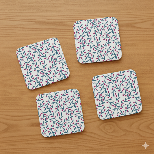 Branch + Berry Coasters | Hand-Drawn Eco-Friendly Set of 4