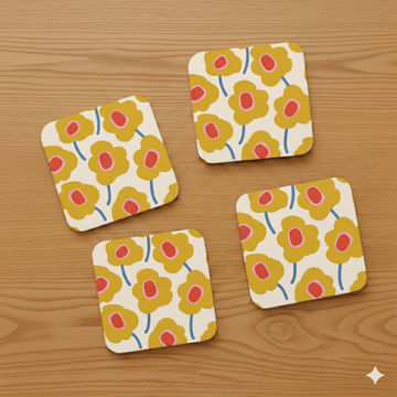 Mod Flower Yellow Coasters | Bright, Eco-Friendly Host Gift Set of 4