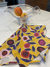 Button Flower Yellow Tea Towel – Bold Hand-Drawn Floral Linen for a Colorful Kitchen
