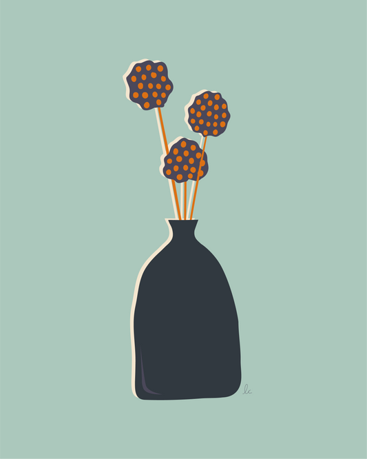 Retro Whimsical Art Print — Billy Balls in Tall Vase