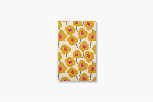 Mod Flowers Yellow Journal – Softcover Dot Grid Notebook with Hand-Drawn Floral Cover, Recycled Paper, and School-Building Mission