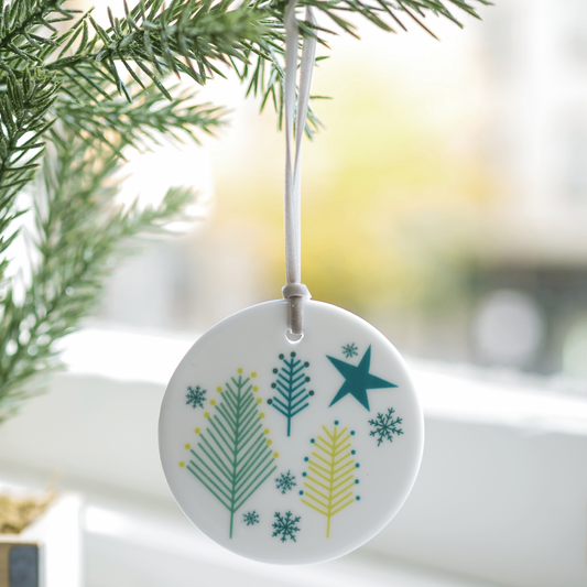 Holiday Ornaments - Branch and Berry & Evergreen Forest with Snowflakes