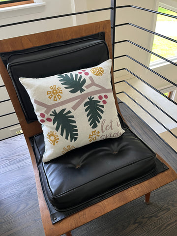 Let It Snow + Berry & Pine Double-Sided Holiday Pillow – 18"x18" Linen, Hand-Drawn, Made in Lithuania