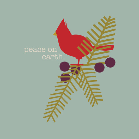 Hand-Drawn 8x8 Art Print with Cardinal and Botanical Design — Peace on Earth