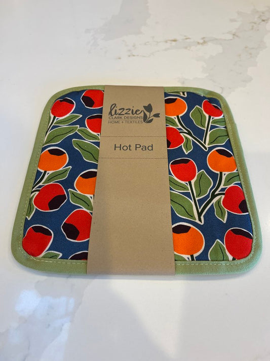 Rose Hip Hot Pad – Organic Cotton, Hand-Drawn Floral Design, Heat-Resistant Kitchen Essential