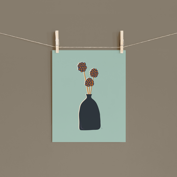 Retro Whimsical Art Print — Billy Balls in Tall Vase