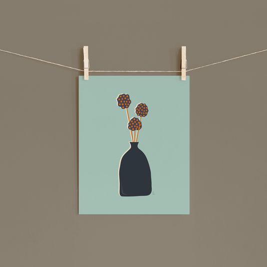 Retro Whimsical Art Print — Billy Balls in Tall Vase
