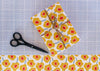 Double-Sided Gift Wrap – Mod Flower Yellow & Blue Hatch
