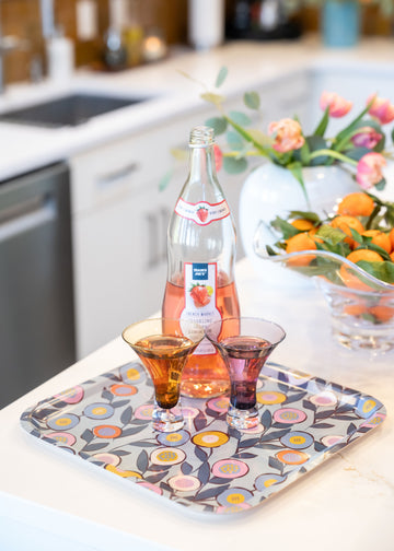 Blue Button Flower Birch Tray – Eco-Friendly Handmade Serving Tray